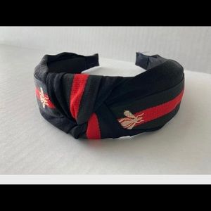 Fabric top knot headbands in black/red